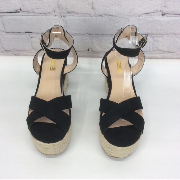 X2B Sandals Women’s Size 10 Black Vegan Suede Platform Wedge Espadrille Strappy - Picture 8 of 10